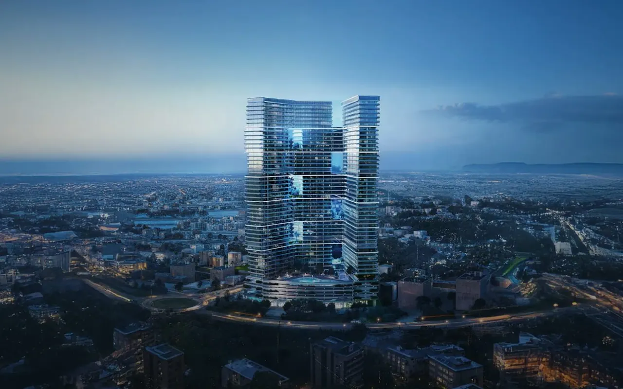 Binghatti Skyterraces architectural exterior render from Binghatti