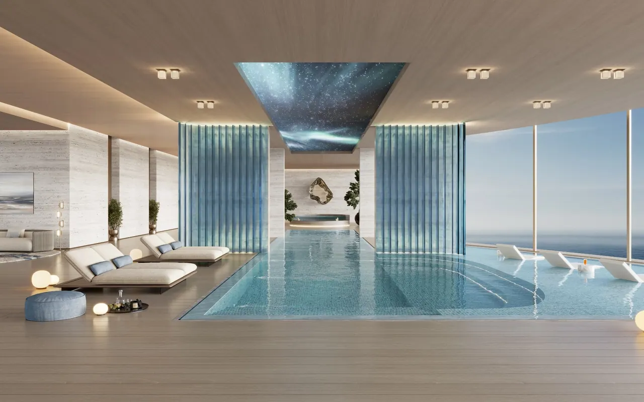 The Meriva Collection indoor pool render from Ellington Properties