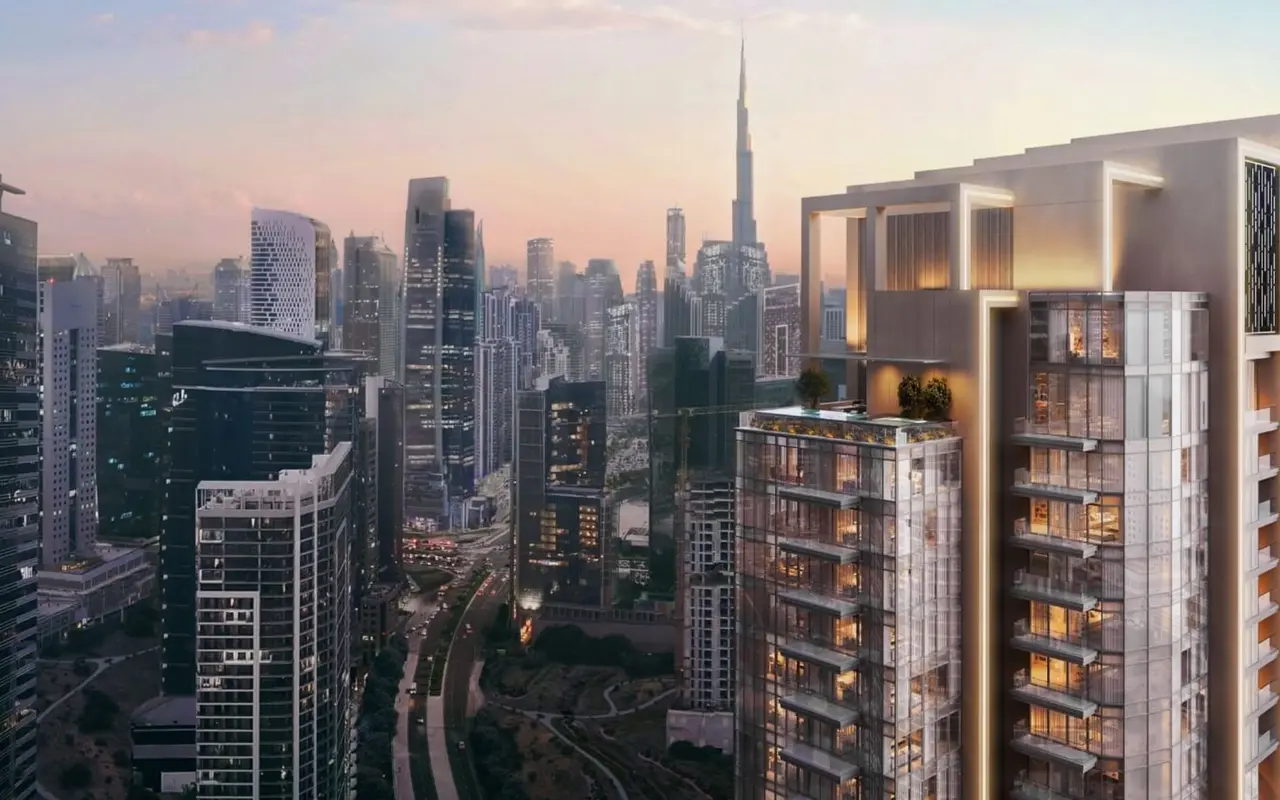 Trade Center Second, Dubai: project image from Ellington Properties. Area context, not a photograph of Jumeirah Residences Emirates Towers.