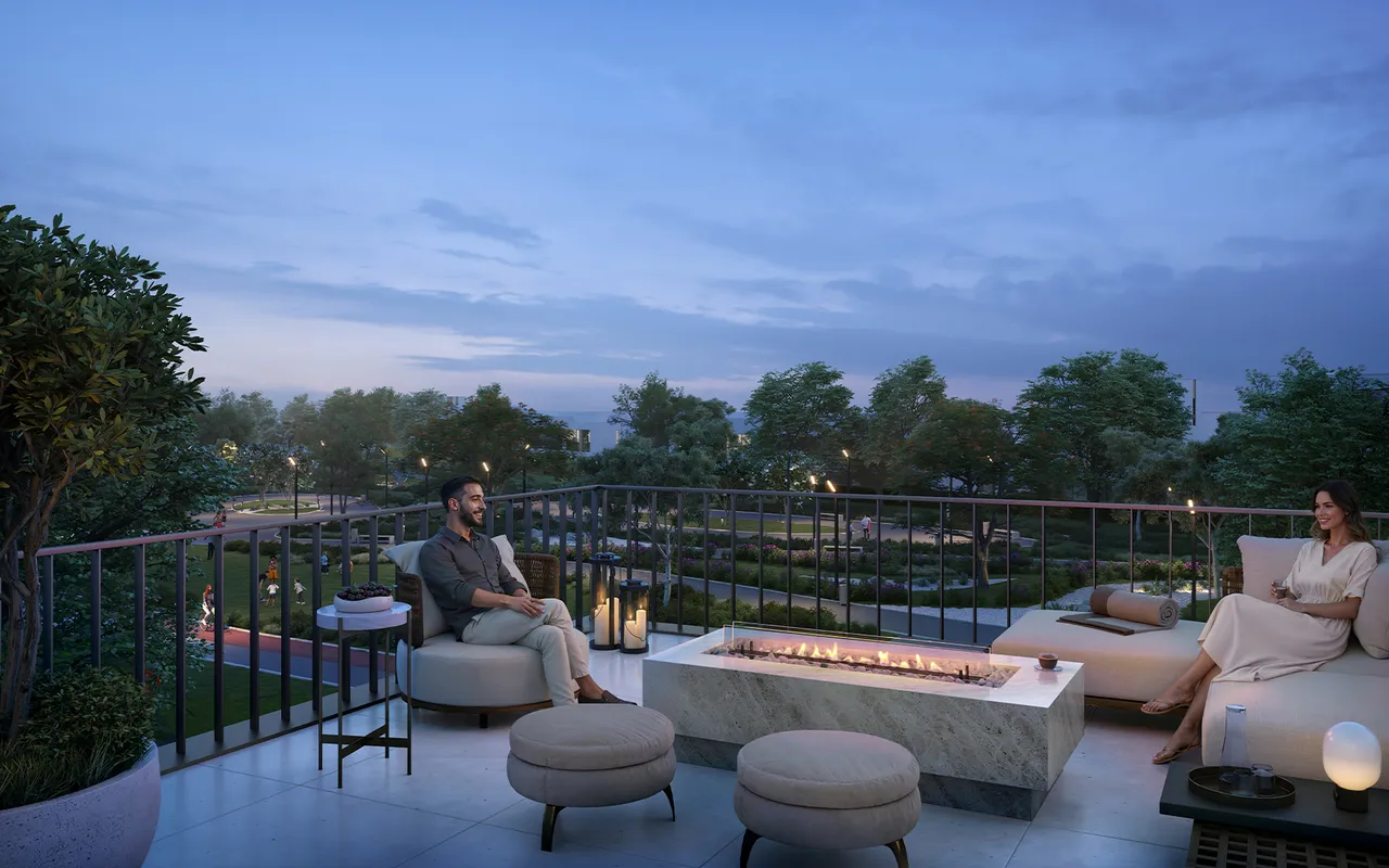 Equestra at Grand Polo Club and Resort outdoor terrace, developer render from Emaar