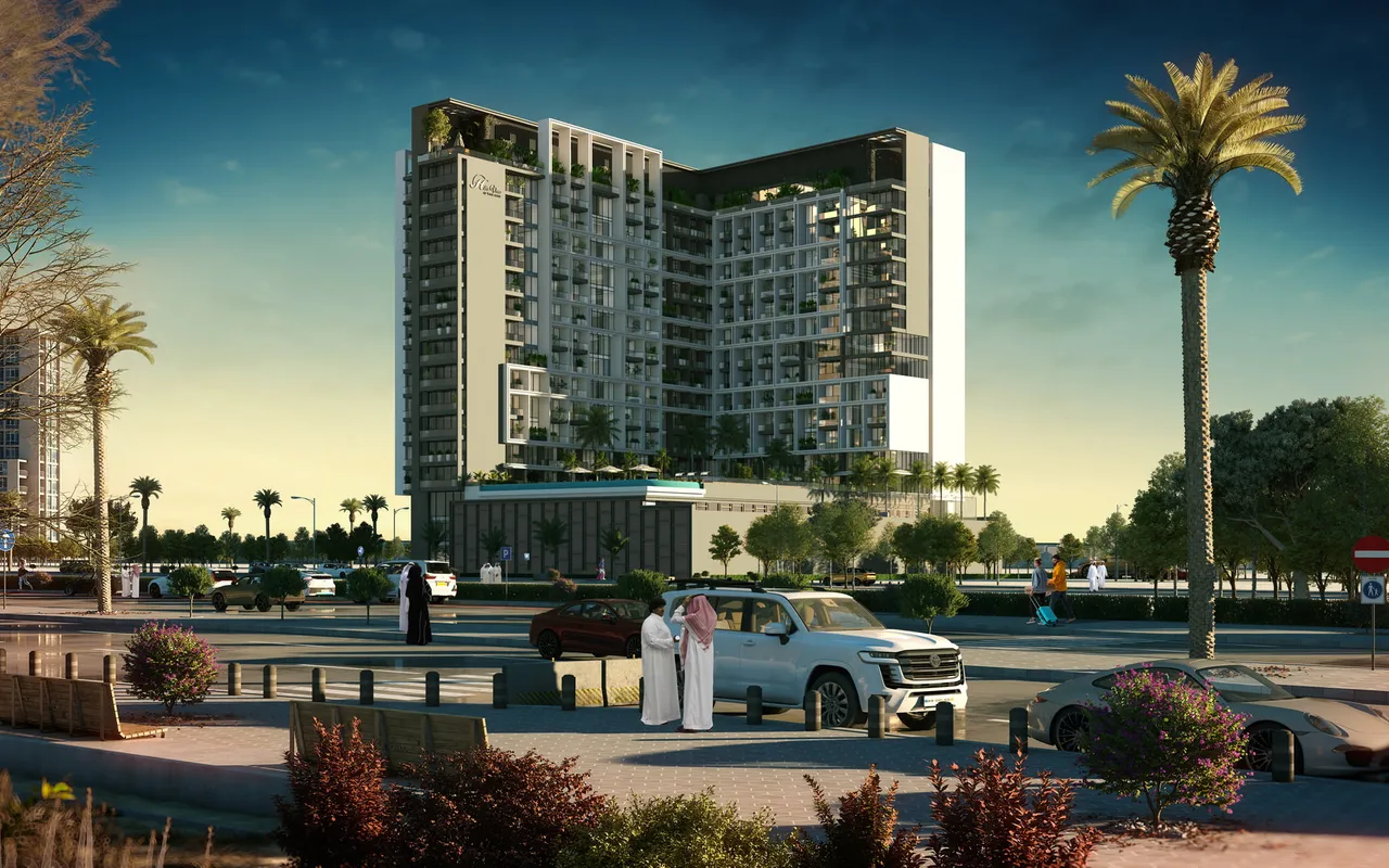 Hills View at Wasl Gate architectural exterior, developer render from Suncrest Hills Property
